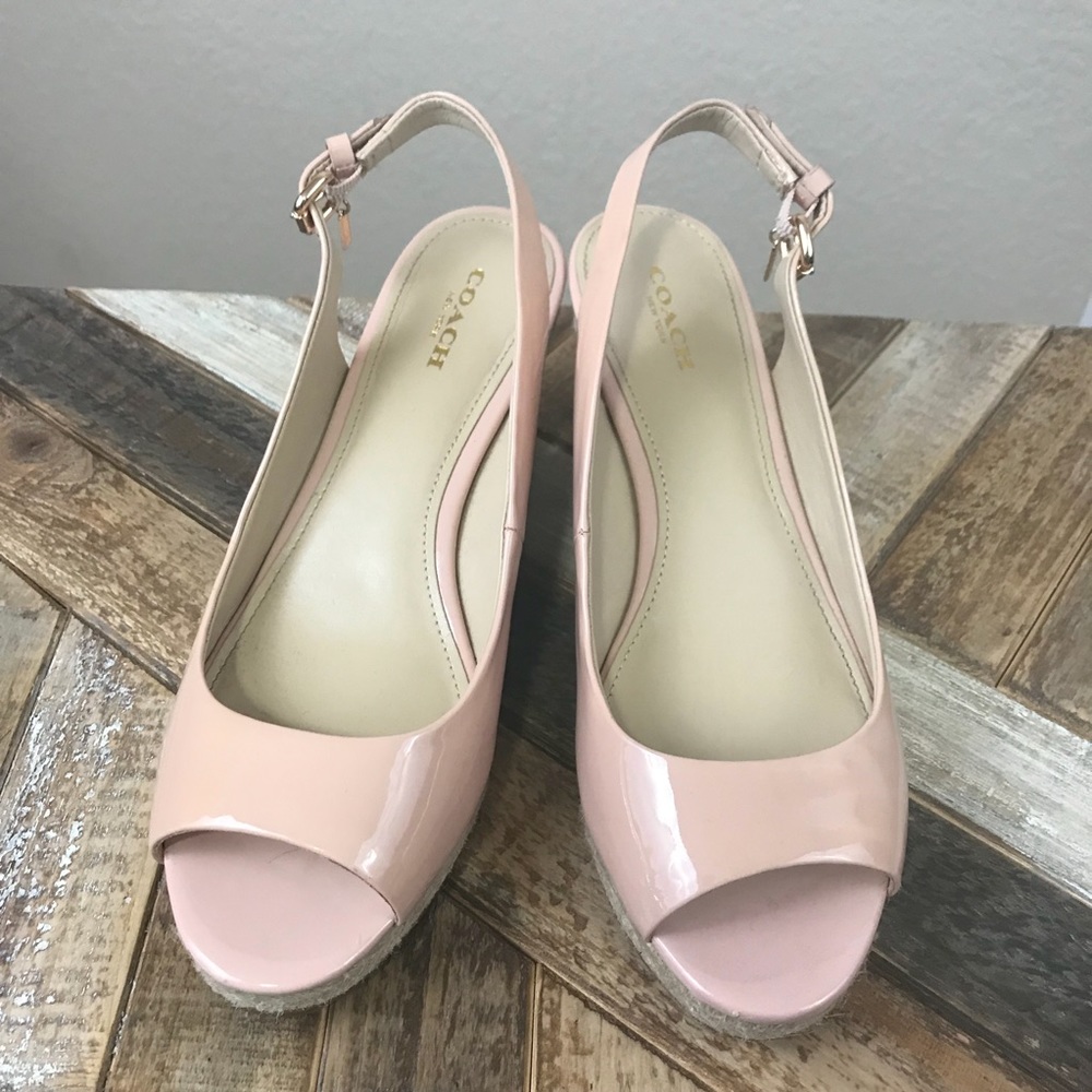 Coach Patent Leather Pink Peep Toe Espadrilles